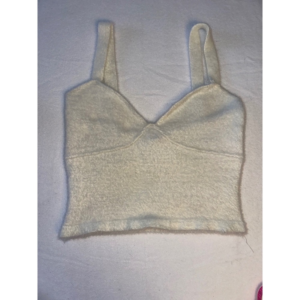 Jon & Anna Contemporary Fuzzy Knit Cropped Tank Top Cream White Medium